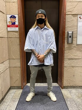 「DANKE SCHON（ダンケシェーン）のアイテム（スウェットパンツ）」を使った、佐藤友則さん（メンズ・165cm）の夏コーディネート