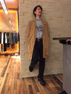「HYSTERIC GLAMOUR（ヒステリックグラマー）のアイテム（ステンカラーコート）」を使った、Paulさん（メンズ・175cm）の春コーディネート