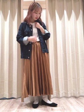 「Te chichi（テチチ）のアイテム（デニムジャケット）」を使った、𝕊𝔸𝔼さん（レディース・153cm）の秋コーディネート