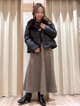 「ショートダウン」｜「アイテム（ブルゾン）」を使った、𝕊𝔸𝔼さん（レディース・153cm）の冬コーディネート