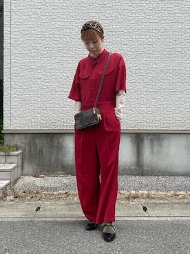 「赤コーデ」｜「アイテム（オールインワン・サロペット）」を使った、199909162002さん（レディース・160cm）の春コーディネート