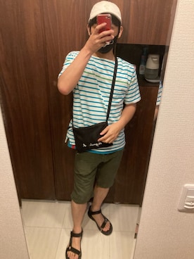 「UNIVERSAL LANGUAGE（ユニバーサルランゲージ）のアイテム（トップス）」を使った、SHIMさん（メンズ・165cm）の夏コーディネート