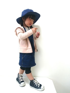 「サファリハット」｜「アイテム（サロペット/オーバーオール）」を使った、＊momochan＊さん（キッズ・90cm）の春コーディネート