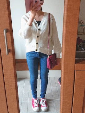 「GU（ジーユー）の（GU）スキニージーンズＥ（WOMEN ⁄ ジーンズ）」を使った、ayaharuさん（レディース・156cm）の春コーディネート