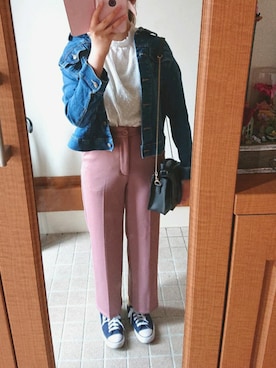 「シースルー」｜「アイテム（デニムジャケット）」を使った、ayaharuさん（レディース・157cm）の春コーディネート