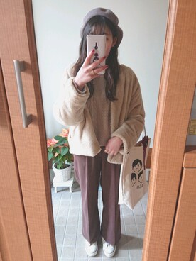 「ブラウンパンツ」｜「アイテム（その他アウター）」を使った、ayaharuさん（レディース・157cm）の冬コーディネート