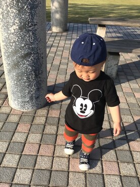 「OLD NAVY（オールドネイビー）のアイテム（帽子）」を使った、KANKANさん（キッズ・80cm）の春コーディネート