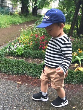 「OLD NAVY（オールドネイビー）のアイテム（帽子）」を使った、KANKANさん（キッズ・80cm）の春コーディネート