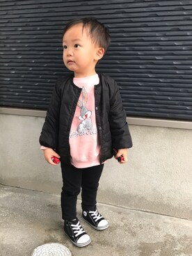 「ZARA KIDS」｜「アイテム（ブルゾン）」を使った、KANKANさん（キッズ・90cm）の春コーディネート