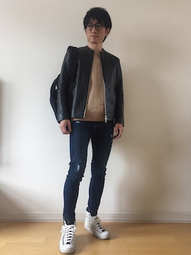 「ADAM ET ROPE'（アダムエロペ）のアイテム（ライダースジャケット）」を使った、ＮＡ☺︎さん（メンズ・168cm）の春コーディネート