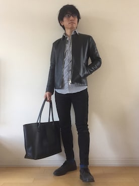 「ADAM ET ROPE'（アダムエロペ）のアイテム（ライダースジャケット）」を使った、ＮＡ☺︎さん（メンズ・168cm）の春コーディネート