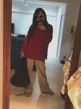「お買い物」｜「アイテム（トートバッグ）」を使った、emma.llllさん（レディース・160cm）の冬コーディネート