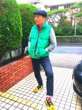 「KANGOL（カンゴール）のKANGOL / カンゴール WOOL 504（ハンチング/ベレー帽）」を使った、津田英明さん（メンズ・183cm）の秋コーディネート