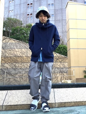 「Lui's（ルイス）のアイテム（キャップ）」を使った、イリザワさん（メンズ・170cm）の春コーディネート