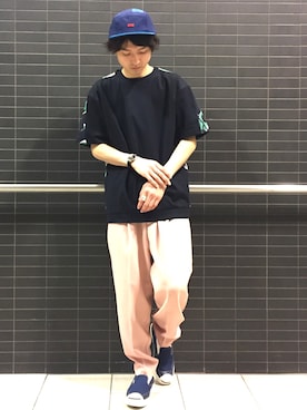 「Lui's（ルイス）のアイテム（キャップ）」を使った、イリザワさん（メンズ・170cm）の春コーディネート