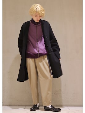 【美品】ロットホロン ノーカラーウールコート ダブル 黒 44 lot holon（ロットホロン）の「【lot holon/ロット ホロン