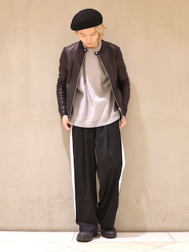 「Lui's（ルイス）のアイテム（ライダースジャケット）」を使った、イリザワさん（メンズ・170cm）の冬コーディネート