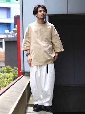 「7分袖Ｔシャツ」｜イリザワさん（メンズ・170cm）の春コーディネート