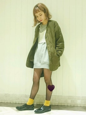 「マスタード」｜「アイテム（ブーティ）」を使った、ioriさん（レディース・155cm）の冬コーディネート
