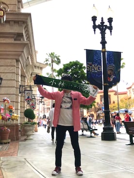 「アイテム（デニムジャケット、ピンク系）」を使った、yutawear0327さん（メンズ・167cm）の秋コーディネート