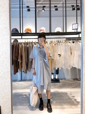 「blue」｜「アイテム（シャツワンピース）」を使った、QUEEN SHOPさん（レディース・162cm）の夏コーディネート