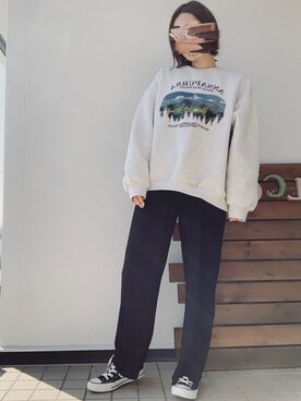 「JUMELLE（ジュメロ）のアイテム（スウェット、ホワイト系）」を使った、minimamさん（レディース・154cm）の冬コーディネート