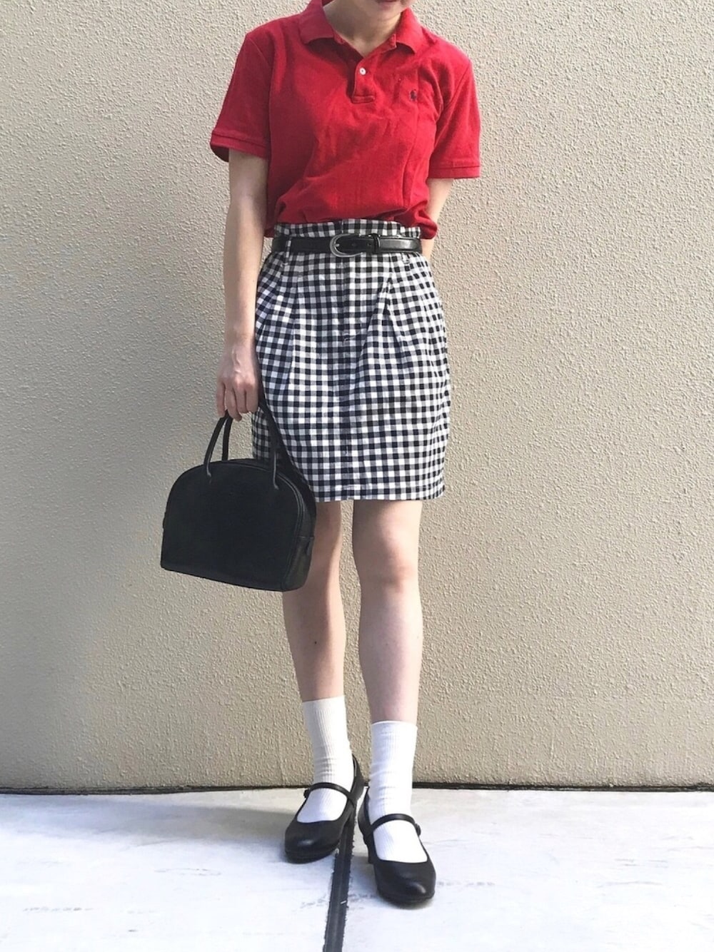 「ポロシャツ、ギンガムチェックスカート、ギンガムチェック、ミニスカート、Polo Ralph Lauren、GU、burberry」｜「GUのアイテム（スカート、その他）」を使った、tororoさん（レディース・155cm）の秋コーディネートの1枚目の写真