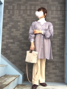 「アイテム（ドレスシューズ、パープル系）」を使った、erinaさん（レディース・153cm）の秋コーディネート