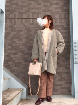 「アイテム（ドレスシューズ、パープル系）」を使った、erinaさん（レディース・153cm）の冬コーディネート