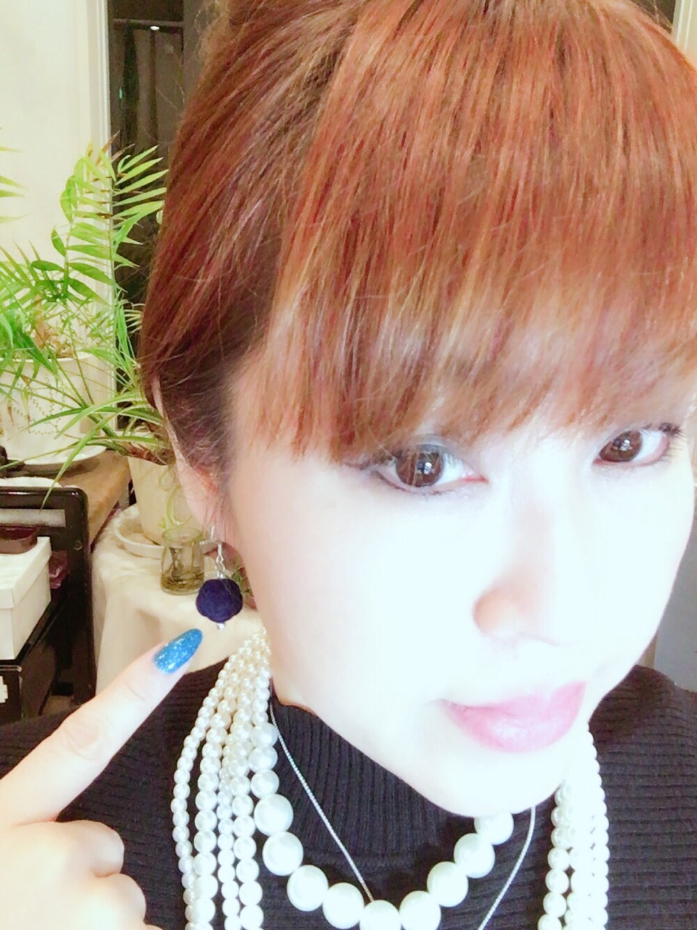 「手づくりピアス(*/ω＼*)のアイテム（ピアス（両耳用）、ブルー系）」を使った、ゆうさん（レディース・164cm）の春コーディネートの1枚目の写真