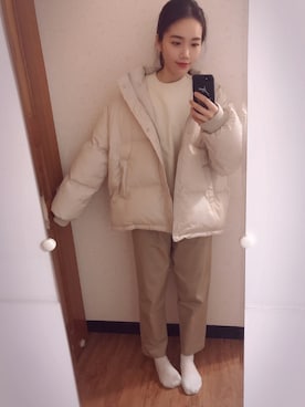 「通勤穿搭」｜「アイテム（パーカー）」を使った、イツさん（レディース・165cm）の冬コーディネート