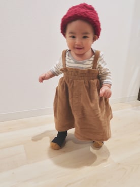 「アイテム（タイツ/ストッキング、ブルー系）」を使った、ぽーちゃんさん（キッズ・60cm）の秋コーディネート