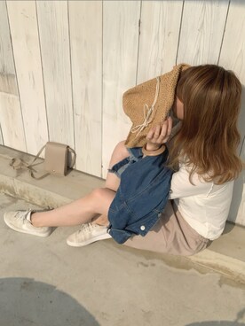 「OZOC（オゾック）のアイテム（デニムジャケット）」を使った、nra021さん（レディース・159cm）の夏コーディネート