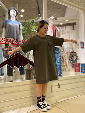 「AVIREX（アヴィレックス）のアイテム（チュニック）」を使った、M7さん（レディース・155cm）の夏コーディネート