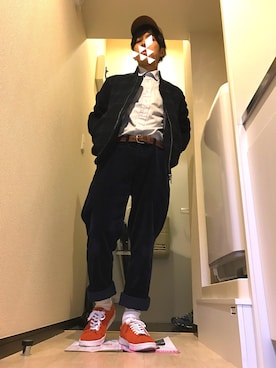「シャツイン」｜「アイテム（スタジャン）」を使った、知蔵さん（メンズ・162cm）の冬コーディネート
