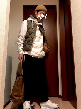 「アイテム（ダウンベスト）」を使った、知蔵さん（メンズ・162cm）の秋コーディネート