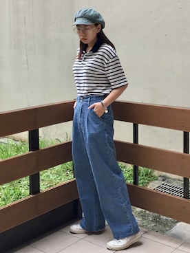 「INHERIT（インヘリット）のアイテム」を使った、Betty Yuanさん（レディース・164cm）の秋コーディネート