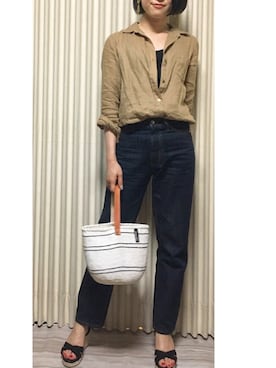 「BLACK BY MOUSSY（ブラックバイマウジー）のKONA One wash DENIM（デニムパンツ、ブルー系）」を使った、Hana.さん（レディース・157cm）の夏コーディネート
