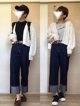 「アイテム（モカシン/デッキシューズ、ブラウン系）」を使った、niko¨̮♡さん（レディース・159cm）の冬コーディネート