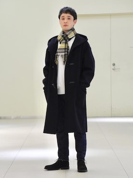 「アイテム（ダッフルコート、ブルー系）」を使った、山田隼士さん（メンズ・165cm）の秋コーディネート
