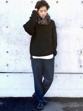 「JUNRED（ジュンレッド）の【ゆったり暖かい】ウォームクロスワイドテーパードパンツ（その他パンツ）」を使った、chanyukaさん（メンズ・173cm）の冬コーディネート