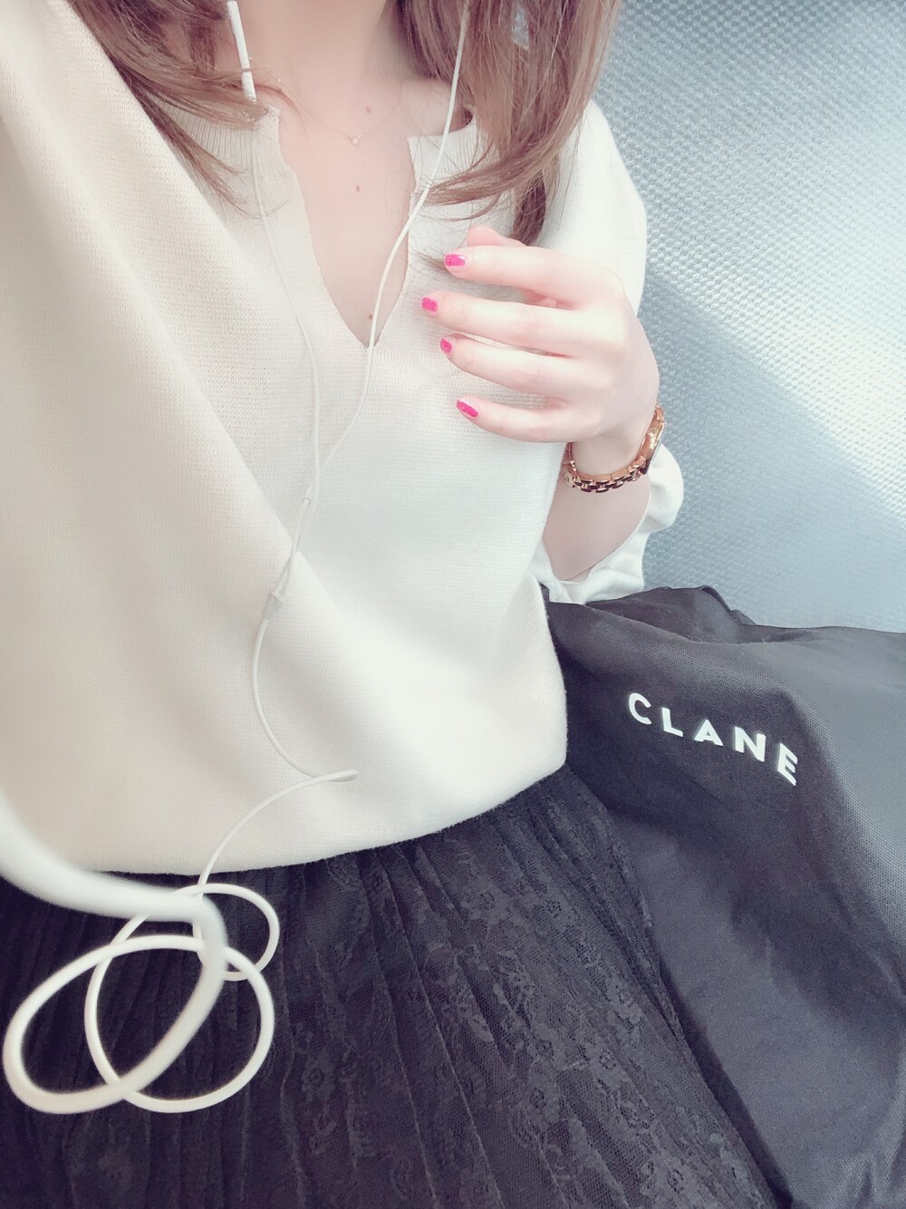 「JEANASISの14Gミラノキーネックプルオーバー/783514（ニット/セーター、ホワイト系）」を使った、ｓｈｉｎさん（レディース・145cm）の春コーディネートの1枚目の写真