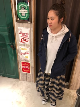 「grn」｜「アイテム（マウンテンパーカー）」を使った、RIKAさん（レディース・159cm）の春コーディネート