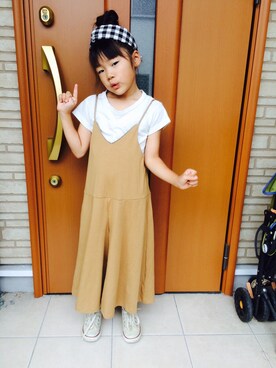 「アイテム（サロペット/オーバーオール、イエロー系）」を使った、emi_mitoさん（キッズ・120cm）の秋コーディネート