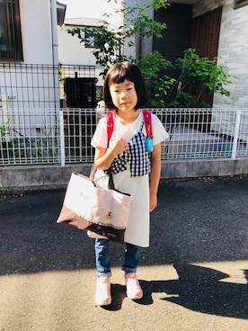 「URBAN RESEARCH DOORS（アーバンリサーチドアーズ）のデニムワイドパンツ（デニムパンツ）」を使った、emi_mitoさん（キッズ・121cm）の夏コーディネート