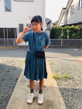「アイテム（ワンピース/ドレス、ブルー系）」を使った、emi_mitoさん（キッズ・134cm）の夏コーディネート
