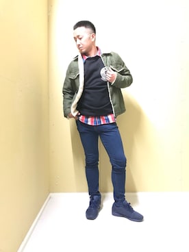 「AVIREX（アヴィレックス）のアイテム（ムートンコート）」を使った、ryuta.oさん（メンズ・174cm）の冬コーディネート