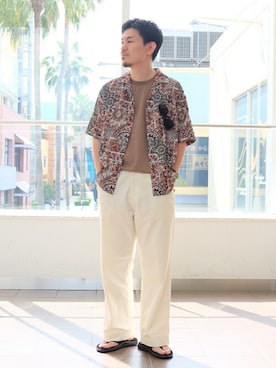 「アイテム（トップス、ブラウン系）」を使った、SUZU-さん（メンズ・176cm）の夏コーディネート