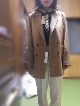 「GLOBAL WORK（グローバルワーク）の美(うつく)シルエットテーパードパンツ【WEB限定サイズ有】/840100（その他パンツ、ホワイト系）」を使った、♢ YUKIKO*♢さん（レディース・157cm）の秋コーディネート