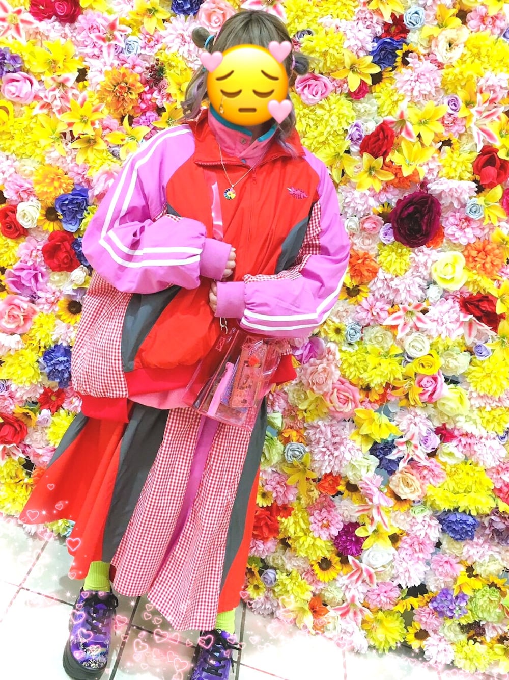 「春色、Candy Stripper、CANDY STRIPPER♥、ロングスカート、低身長、原宿、原宿へお散歩」｜「Candy StripperのBRAVE DINOSAUR スカート（スカート、レッド系）」を使った、˙˚ʚあちゅちやんɞ˚˙さん（レディース・150cm）の春コーディネートの1枚目の写真